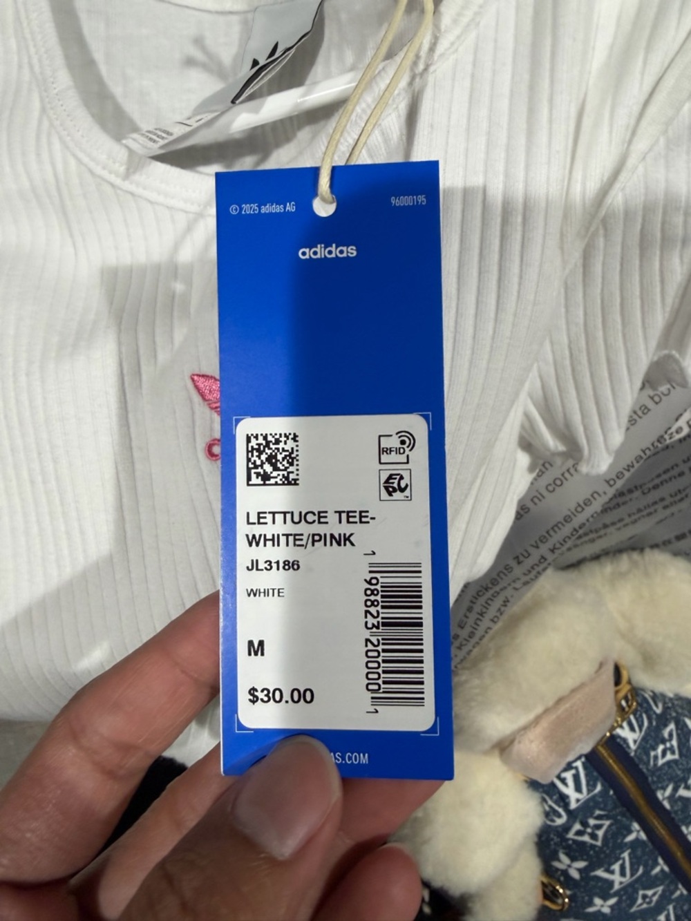 Adidas Originals Lettuce Tee White Pink Ribbed Girls Medium NWT - Picture 3 of 3